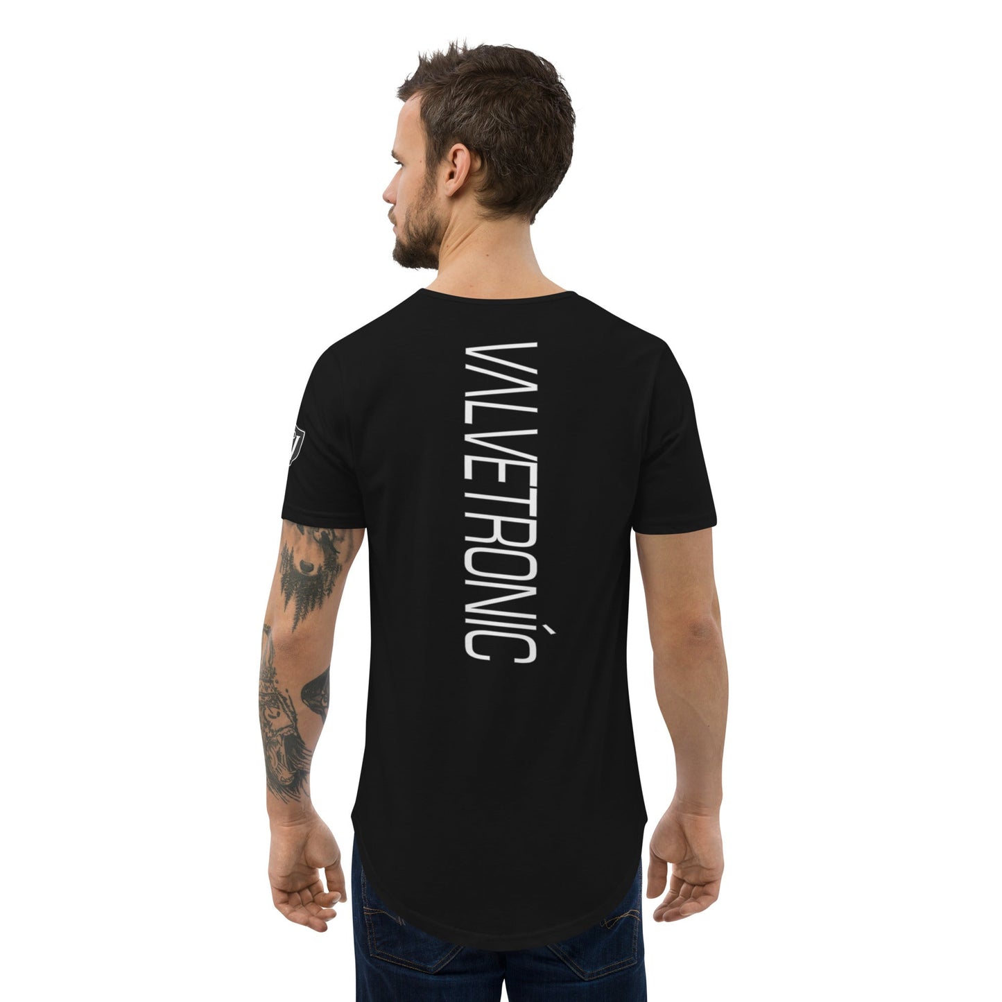 Valvetronic Men's Curved Hem T-Shirt white text